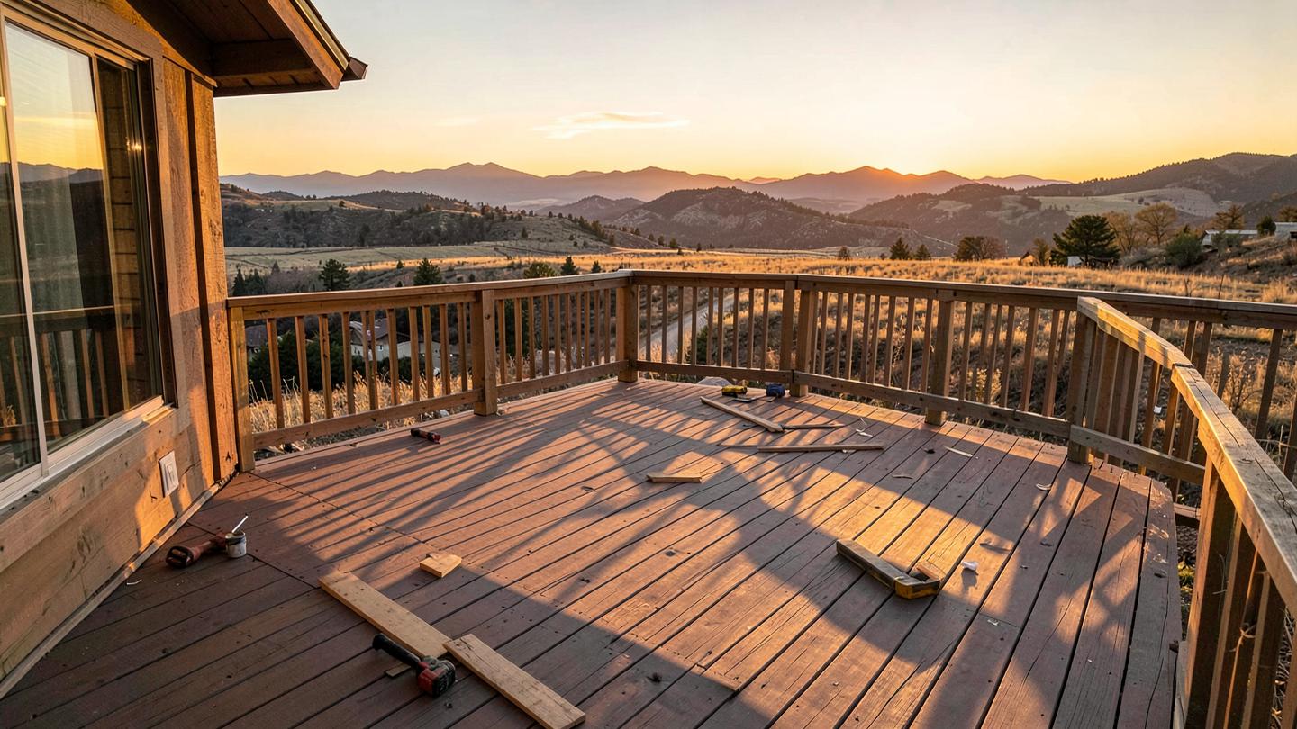 Finished deck at sunset in Colorado